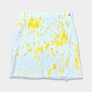 BANJUL Skirt Size M Yellow White Stretchy Denim Mini Wrap GUC